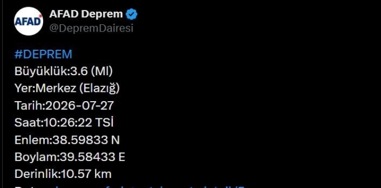 Elazığ’da 3.6 Büyüklüğünde Deprem?v=1